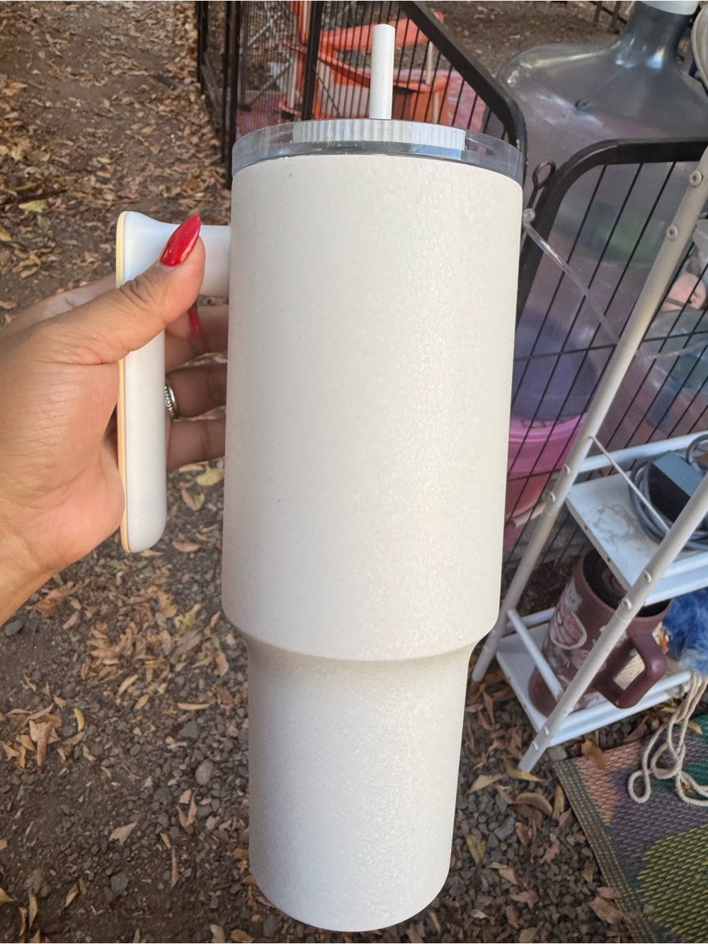 Starbucks White Insulated Tumbler with Handle and Straw